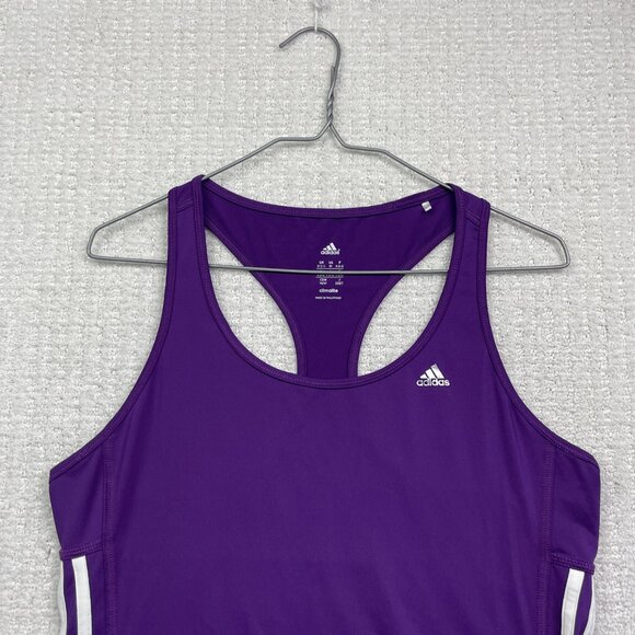 Adidas Tank Top Womens M Purple Striped Climalite Racer Back Running Logo - Picture 2 of 10
